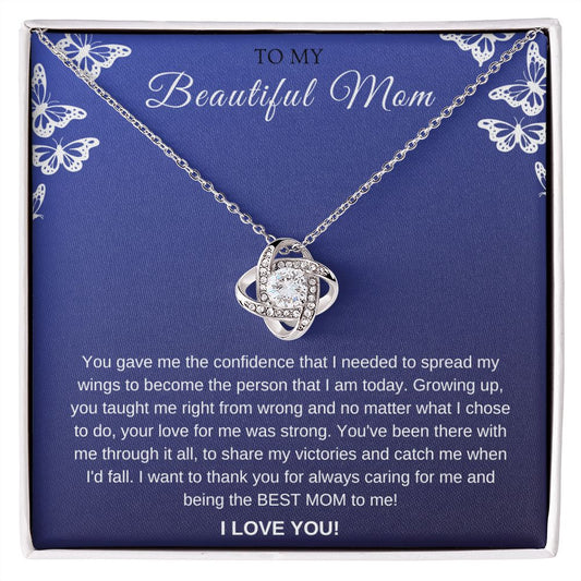 To My Beautiful Mom - Love Knot Necklace (Yellow & White Gold Variants)