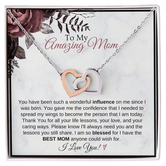 To My Amazing Mom (Interlocking Hearts Necklace (Yellow & White Gold Variants)